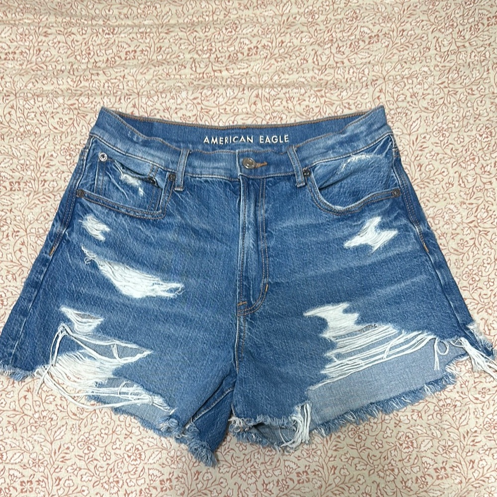 American Eagle Outfitters Blue Distressed Denim Shorts